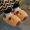 Chinelos infantis de algodão Capivara, com sola macia, design fofo de desenho animado para meninas, antiderrapantes, adequados para uso interno e banho no inverno