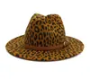 Chapéu de Jazz de Lã Estilo Britânico com Estampa de Leopardo para Outono e Inverno para Homens e Mulheres Chapéu de Aba Larga Europeu e Americano Chapéu Fashion de Aba Larga e Aba Reta