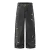 Jeans de Trabajo Estilo Americano Teñidos con Salpicaduras para Hombre, Pantalones Rectos de Pierna Ancha Holgados, Moda Urbana Hip-Hop Lavados Vintage