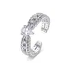 Anillo Abierto Ajustable con Incrustaciones de Circonita y Encaje Francés para Mujer Lujo Ligero Gama Alta Cobre Totalmente con Circonita Anillo de Gota de Agua para Mujer Venta al por Mayor