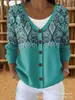 Nova blusa de moletom com botões, gola V, manga longa, estampada em 3D, estilo personalidade, solta, para outono e inverno, jaqueta suéter para mulheres
