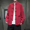 Camisa larga de manga larga de gran tamaño para hombre para primavera y otoño, estilo chino con cuello abotonado, chaqueta tipo traje Tang, corte holgado, color liso, camisa casual de algodón y lino