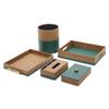 Set de habitación de hotel color contraste veta de madera papelera bandeja cuero PU caja de pañuelos té suministros de hotel fábrica personalizado