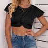 Amazon wish2021 - Camiseta de manga corta con cuello redondo, sexy, ultracorta, estilo europeo y americano, con lazo en el ombligo para mujer