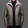 Chaqueta de invierno de cuero para hombre Haining con cuello de piel, adecuada para padres de mediana edad, estilo casual de negocios, chaqueta acolchada de cuero con 90% de plumón de pato