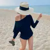 Nuevo Traje de Baño para Mujer Conjunto de Tres Piezas Dividido Coreano de Manga Larga Protección Solar Cubre Vientre Adelgazante Traje de Baño para Vacaciones y Aguas Termales