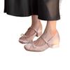 Altura Interior 7cm Zapatos Mary Jane de Tacón Alto con Lazo de Satén Rosa para Mujer 2025 Nuevos Zapatos de Ballet de Tacón Grueso