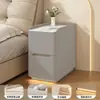Mesa de cabeceira inteligente ultrafina, luxo leve minimalista moderno, com chave, multifuncional, pequeno armário de cabeceira de madeira maciça para uso doméstico, sem necessidade de instalação