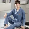 Pijama nuevo para hombre 2023 para hombre, primavera y otoño, algodón, manga larga, fino, otoño e invierno, talla grande, traje para el hogar