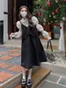 Vestido de dos piezas para mujer transfronterizo europeo y americano, camisa blanca de manga larga con solapa, vestido de tirantes negros al por mayor