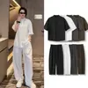 Conjunto de Duas Peças de Camisa Masculina de Cor Sólida Fina e Calça Casual de Verão Novo, Conjunto de Camisa de Manga Curta de Seda de Gelo, Verão Sem Ferro
