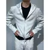 Sudadera corta con capucha Cleanfit blanco-gris, chaqueta de primavera para hombre, estilo americano de alta gama, corte regular, chaqueta de moto