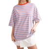 2024 Ropa de Mujer Europea y Americana Transfronteriza Verano Nuevo Estilo Simple Hogar Casual Camiseta de Rayas con Cuello Redondo y Manga de Cinco Cuartos