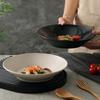 Prato de Cerâmica Profundo com Padrão de Pedra Grande de Palha de Trigo Criativo Prato de Jantar Doméstico Espessado e Resistente a Quedas Plástico Redondo Prato de Salada