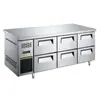 Bancada de Trabalho com Seis Gavetas, Bancada Refrigerada Comercial para Conservação de Alimentos, Geladeira de Temperatura Dupla, Bancada Refrigerada e Congeladora de Aço Inoxidável