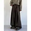 Calça de lã estilo japonês de perna larga, design moderno, casual e fluida, corte solto estilo americano com pregas tridimensionais, calça social