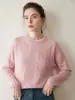 Elegante Suéter de Malha Cashmere com Gola Redonda e Trançado para Mulheres, Novo Cashmere Espesso Solto para Outono e Inverno