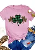Suéter redondo de manga corta con estampado de leopardo verde, camiseta casual simple para hombre y mujer, algodón poliéster
