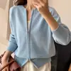 Outono/Inverno Novo Algodão Puro Gola Redonda Zíper Duplo Feminino Cor Sólida Curto Sexy Feminino Cardigã Top Roupa Externa Suéter de Tricô