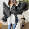 Chaqueta Cárdigan Tejida con Capucha y Patrón de Cáñamo para Mujer Estilo Perezoso Holgado Retro Coreano Suéter Corto de Cremallera con Mangas de Murciélago