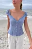 Atacado transfronteiriço europeu e americano novo estilo americano doce e cool estilo BM gola V franzido manga curta renda requintada sexy cardigã camiseta B