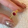 Otoño e Invierno Combinación Versátil Exquisito Anillo de Hileras de Diamantes Rosados Estilo Medieval Medio Anillo de Diamantes Completo Nicho para Mujer Lujo Ligero de Alta Gama Abierto Apilable Nuevo Producto
