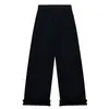 7507 Calça de Maternidade Cordão Lateral Babado Outono/Inverno Calça de Pierna Reta Calça Casual Elástica Calça Cropped Versátil