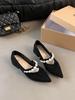Zapatos Mary Jane Zapatos Individuales Zapatos de Mujer Franceses Punta de Perla Nuevo Estilo Vestido con Cinturón de una Palabra 2025 Boca Baja Primavera y Verano