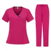 Camiseta Manga Curta Gola V Plus Size Transfronteiriça Lavável Confortável Casual Antiestática Anti-Aderência de Pelos Conjunto de Uniforme de Trabalho para Salão de Beleza
