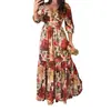 Vestido Largo Maxi Plisado Estampado Casual de Resort Estilo Europeo y Americano para Mujer, Novedad Otoño 2026, Transfronterizo