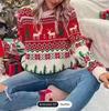 Rojo Otoño e Invierno Tejido Nuevo Transfronterizo Ropa de Mujer Ciervo Jacquard Suéter Tejido Comercio Exterior Cuello Redondo Jersey Combinación de Colores Top