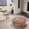 Mesa de centro de madera maciza, diseño retro minimalista moderno, mesa de té pequeña de madera para sala de estar en casa, mesa de té redonda para el ventanal