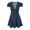 Vestido Curto Versátil Bordado de Manga Curta com Decote em V, Cintura Marcada, Slim Fit, Estilo Retro Francês, Moda Feminina Transfronteiriça Europeia e Americana