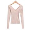 Suéter de punto de nicho francés para usar al frente y atrás con cuello en V para mujer, otoño, sensación de alta gama, base interior, ajuste ceñido, elegante top