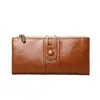 Carteira longa feminina de couro encerado e oleado 2024 Novo estilo coreano moderna porta-cartões clutch grande capacidade fina para dinheiro