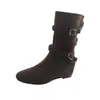 Botas Apiladas de Pliegues Retro para Mujer 2026 Otoño/Invierno Nuevo Estilo Aumentadoras de Altura Interior Botas Vaqueras Occidentales Más Vendidas Botas Cortas de Caballero a Media Pantorrilla