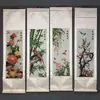 Venta al por mayor de fábrica de caligrafía y pinturas antiguas para salas de estudio, salas de estar y oficinas; Pinturas Colgantes de Rollo, Pinturas Bordadas de Cuatro Paneles para Salón Central, Diseños de Ciruelo Rojo y Orquídea