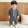 Body Suave para Bebé Amigable con la Piel 2026 Ropa de Otoño Versátil Bloque de Color Rayas Manga Larga Pelele Ropa para Gatear Bebé Nueva de Moda