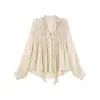 Al por mayor Ropa Femenina Transfronteriza Artículo Caliente Otoño Holgado Cinta Plisado Holgado Caída Manga de Linterna Manga Larga Camisa Top