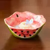 Cuenco pequeño irregular de sandía con cara sonriente pintado a mano de fábrica, cuenco de ensalada de cerámica para uso doméstico, cuenco para cenar, vajilla linda de color bajo vidriado