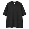 2026 Nuevo Hombre 240g Streetwear Americano Holgado Moda Estrella Lentejuelas Camiseta de Manga Corta para Hombre