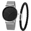 Venta al por mayor de fábrica AliExpress piel de camarón venta caliente estilo simple ultra-delgado para hombre coreano negocio malla cinturón reloj de cuarzo para pareja