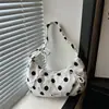 Bolso de Hombro Individual de Lona con Puntos Bolsita Plegada de Bollo con Cordón Estilo Coreano Versátil para el Trabajo Bolso Cruzado 2025 Nuevo Bolso para Mujer