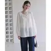 Camisa Retro Francesa Blanca Texturizada de Manga Larga para Mujer, Verano Delgada Transpirable Mangas de Linterna Holgada Protector Solar Top