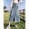 Ropa para Mujer Tallas Grandes 2025 Primavera Nuevo Estilo Falda de Mezclilla Desgastada Estilo Casual Europeo Elegante que Cubre las Caderas