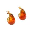 Brincos de Resina em Forma de C Moda Transfronteiriça Cor Âmbar Aço Inoxidável Eletrodepositado a Vácuo Ouro 18K Brincos Que Não Desbotam