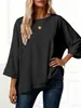 Ropa Cruzada Europea y Americana para Mujer Tallas Grandes Primavera/Verano 2026 Nueva Camiseta de Color Sólido con Cuello Redondo de Corte Holgado y Manga Tres Cuartos Tallas Grandes Cruzada