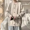 Suéter de Tricô Patchwork Gola Redonda Manga Longa Estilo Old Money para Homens, Top Casual Solto Relaxado para Primavera e Outono, Jaqueta Casual Solta Macia