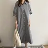 Vestido de Algodón y Lino Estilo Harajuku Largo Coreano 2022 Primavera y Verano Nuevo Llegado Holgado de Manga Corta Cuadros Vestido Camisa ebay