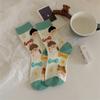 Calcetines de Algodón con Ilustración de Oso para Mujer, Combinación de Colores Creativa, Calcetas Gruesas de Fresa Coreanas para Otoño e Invierno para Mujer